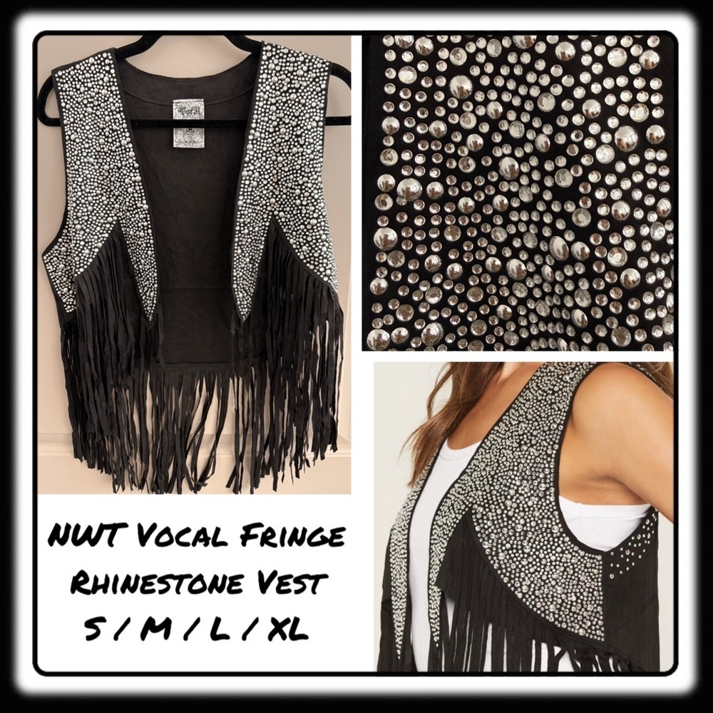 NWT Vocal Rhinestone Fringe Suede Vest Various Sizes Unleash your inner cowgirl!